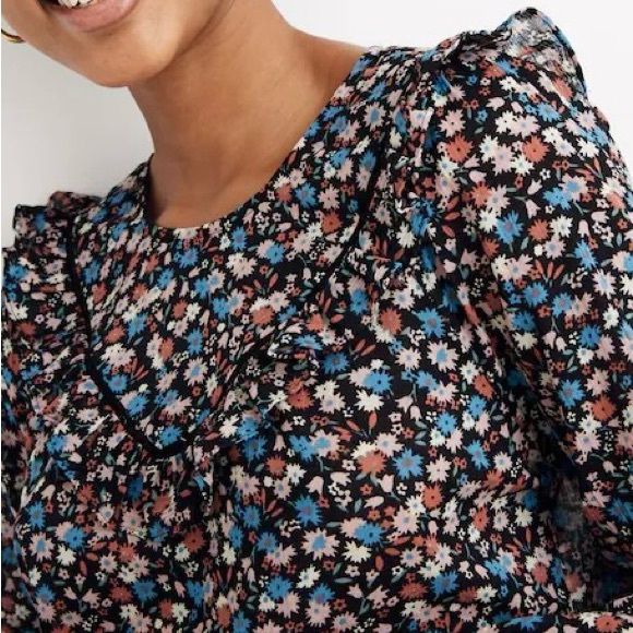 Madewell Pink and Blue Floral Women’s Cotton Top with Ruffles - Size Large - Picture 4 of 7